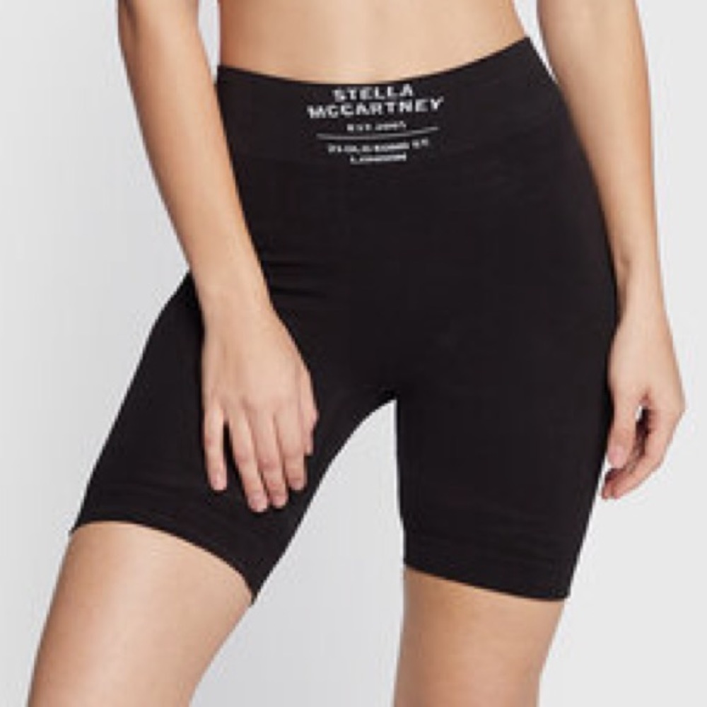 NWT Stella McCartney Ribbed London Logo Cotton Cycling Shorts in Black / White